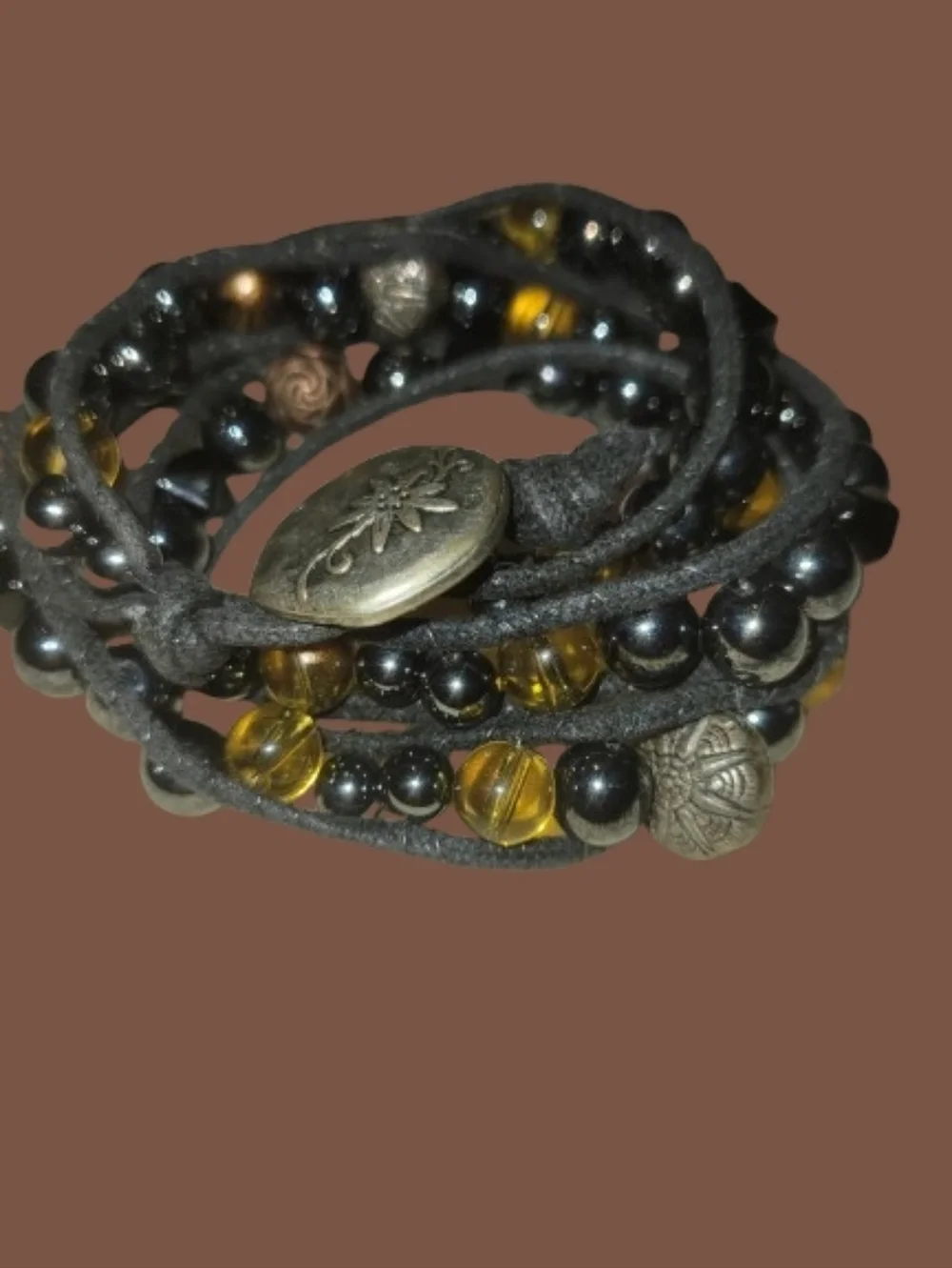 Artisan Black and Brown Multi-Strand Beaded Wrap Bracelet - Picture 5 of 5